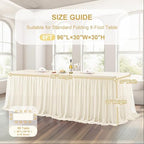 Wish Care 4 Pack Ivory Tulle Tablecloth for 8 Foot Rectangle Tables Stretch Fitted Rectangular Table Cloth 8ft Wrinkle Free Ruffle Elastic Table Cover Tutu Skirt for Wedding Birthday Party Baby Shower - Image 2