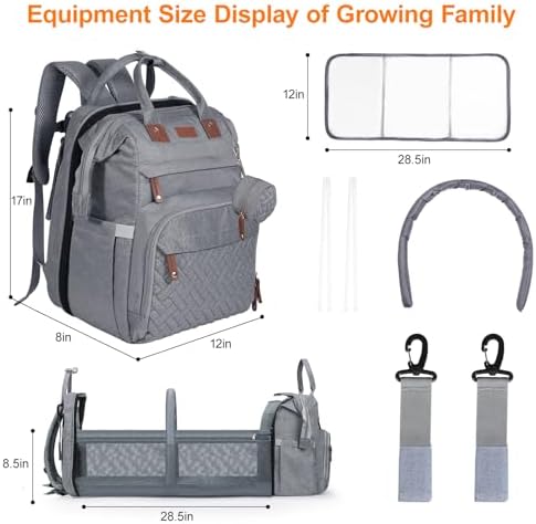 Diaper Bag Backpack with Changing Station, Grey - Image 4