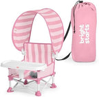 Bright Starts Pop 'N Sit Cabana Baby Beach Portable Booster Chair with UPF Canopy, Floor Seat for Indoor/Outdoor Use, Compact Fold, Pink, 6 Months–3 Years by BrightStarts