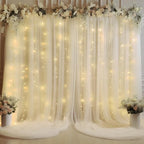 20×10ft Cream White Tulle Backdrop Curtain with Lights String for Parites, Sheer Curtain Backdrop Drapes for Wedding Party Home Decorations - Image 2