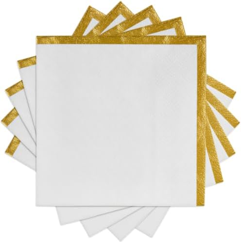 Cocktail Napkins Bulk 2 Ply White Napkins with Gold Trim, 800 Pcs by Unknown