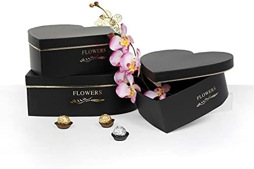 UNIKPACKAGING Set of 3, Heart Shaped Flower/Gift Boxes (Black) by UNIKPACKAGING