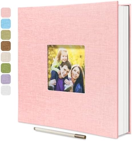 Large Photo Album Self Adhesive, DIY Scrapbook Album for 4x6 8x10 10x12 Pictures, 60 Pages Light Pink Linen Cover Memory Book, Ideal Gift for Family Wedding Baby Christmas Anniversary by HoneyTolly
