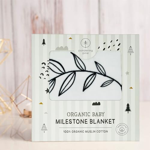 Pondering Pine Organic Baby Monthly Milestone Blanket Boy or Girl - Months Blanket with Wood Frame and Newborn Announcement Disc - Growth Chart for 1-12 Month Milestones, Gender Neutral, 47”x47” - Image 7