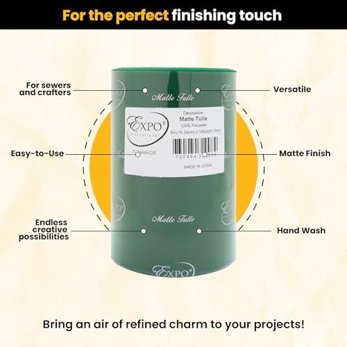 Expo International Decorative Matte Tulle, Roll/Spool of 6” X 100 Yards, Lightweight Polyester Tulle Fabric for Tutus, Costumes, and Party Decorations, Washable, Easy-to-Use, Hunter Green - Image 4