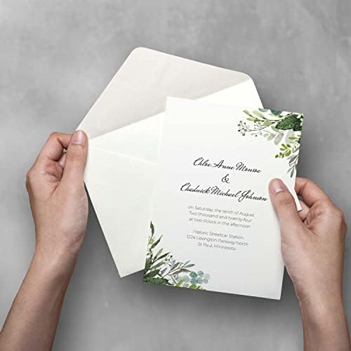 Canopy Street Personalized Greenery Script Invitations / 25 Custom Modern Wedding Invites With White Envelopes / 5" x 7" Flat Watercolor Botanical Party Invite/Made In The USA - Image 4