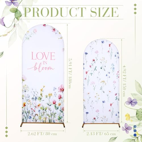 Leinuosen Set of 2 Love in Bloom Bridal Arch Backdrop Love in Bloom Bridal Shower Decorations Wildflower Wedding Background 5 ft and 6 ft Arched Stand Covers for Wedding Birthday Photo Booth - Image 3