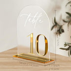 HOODO Frosted Arch Acrylic Wedding Table Numbers 1-10 with Stands, 5"x7" Arched Acrylic Signs with 3D Gold Numbers, Frosted 3D Table Numbers for Wedding Reception - Image 2