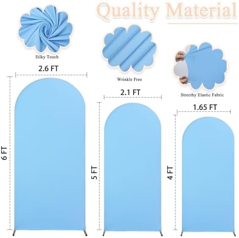 Wedding Arch Cover Set of 3 Spandex Fitted Arch Covers Stretchy Backdrop Chiara Backdrop Stand Cover 4ft 5ft 6ft Balloon Arch Cover Light Blue Arch Frame Cover for Baby Shower Birthday Party Decor - Image 4