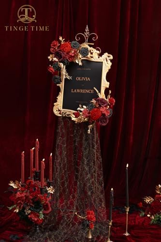 TINGE TIME 23pcs Gothic Black Red Artificial Flowers Combo, Rose - Image 4