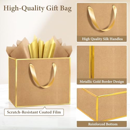 Addblu 24 Pack Brown Large Gift Bags with Handles & 72 Tissue Papers - Image 3