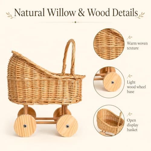 Wicker Baby Carriage Centerpiece, Willow Decor for Baby Shower - Image 3