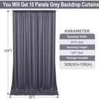 50ft×10ft Wrinkle Free Grey Backdrop Curtains for Parties, 10 Panels 5×10ft Soft Silky Polyetsr Charcoal Photo Backdrop Drapes for Birthday Party Baby Shower Wedding Photography - Image 3
