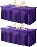 2 Packs Purple Table Clothes for 8 Foot Rectangle Tables, One-Piece Wrinkle Resistant Stretch Spandex Table Covers with Skirt for Event Banquet Wedding Birthday Party by PartyTalk