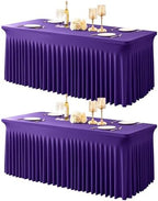 2 Packs Purple Table Clothes for 8 Foot Rectangle Tables, One-Piece Wrinkle Resistant Stretch Spandex Table Covers with Skirt for Event Banquet Wedding Birthday Party by PartyTalk