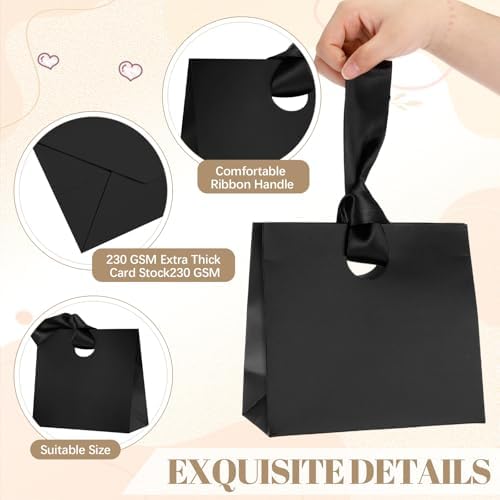 Feifeiya 30 Pcs Small Black Gift Bags with Ribbon Handle - Image 3