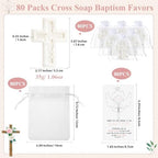80 Pack Cross Scented Soap Baptism Favors with Cards Bags Guest Gifts,White - Image 2