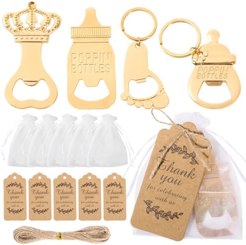 OMISTAR Popping Shower Bottle Openers Favors for Guests 24 Sets - Footprint Bottle Opener Keychain, Bottle Opener Decorations and Souvenirs with Organza Bags and Thank You Tags for Shower Parties by OMISTAR