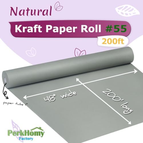 PerkHomy 48" x 2,400" (200') Light Grey Kraft Paper Roll for Craft Bulletin Board Paper Art Table Covering Crafting Gift Wrapping Bouquet Packing Parcel 80GSM 55LB (Light Grey, 48" x 200') - Image 2