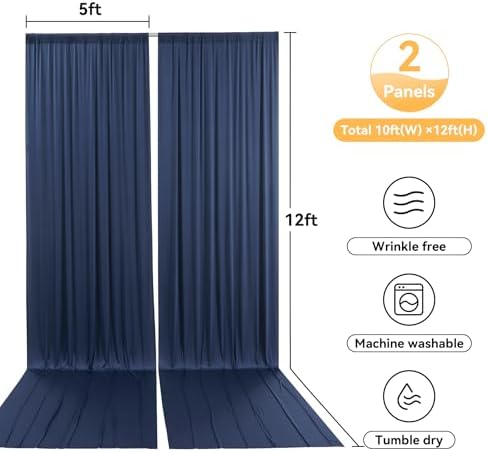 10x12 ft Navy Blue Backdrop Curtain for Wedding Parties, Wrinkle Free 2 Panels 12 ft Long Polyester Photo Backdrop Drapes Back Drop Cloth for Birthday Photography Background Party Backdrop - Image 6