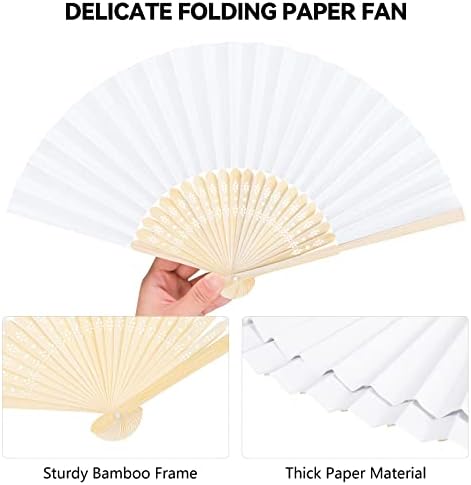 Aneco 48 Pieces Handheld Paper Fans Paper Folding Fans with Bamboos for Wedding Gift, Party, Home, DIY, White - Image 3