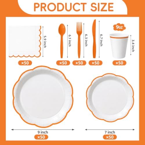 350 Pcs Orange Rim Paper Plates and Napkins Party Supplies - Image 2