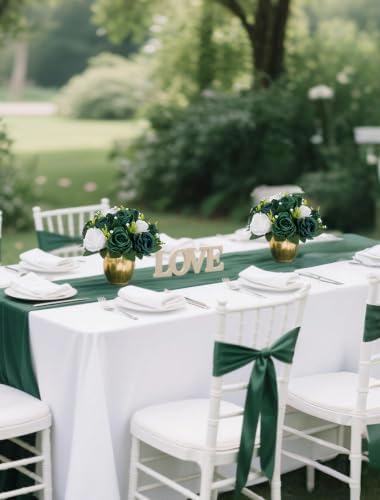 BLOSMON Green Flowers Centerpieces for Party: 15 Faux Silk Roses, 6 Pcs - Image 2