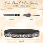 Wenqik Black Metal Cake Stand 18 Inch with Cutting & Spatula - Image 2