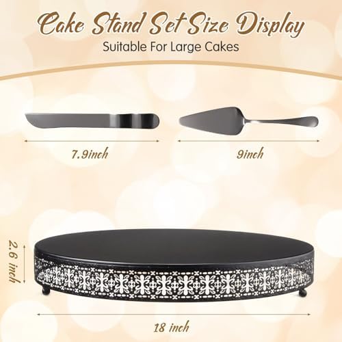 Wenqik Black Metal Cake Stand 18 Inch with Cutting & Spatula - Image 2