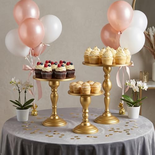 Gold 3Pcs Metal Round Vintage Cake Stand Set 8"10"12 Dessert Display - Image 4