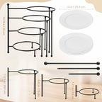 4 Tiered Serving Stand with 4 White Porcelain Plates 10 Inch Round Trays Black Metal Dessert Stand Rotating Serving Tray Display for Parties, Wedding, Baby Shower, Buffet Entertaining - Image 3