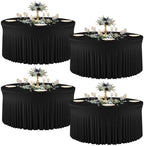 4 Pack Black Round Tablecloths, 5FT Spandex Stretchy Table Cloth with Skirt, Washable Fitted Tablecloth, Circle Wrinkle Free Table Cover for Wedding Party Birthday Outdoor Event by Torrowsrort