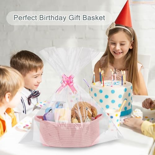 COMSE Small Woven Basket with Gift Bag and Ribbons, Gift Basket Empty, and Large Diaper Caddy Organizer for Girl Boy, Car Diaper Caddy with Handles - Image 4