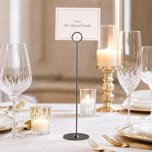 Urban Deco 16PK Table Number Holders Place Card Holders 12 Inch Table Card Holders Steel Card Holders for Photos, Food Signs, Memo Notes, Weddings, Restaurants, Birthdays(Black) - Image 6