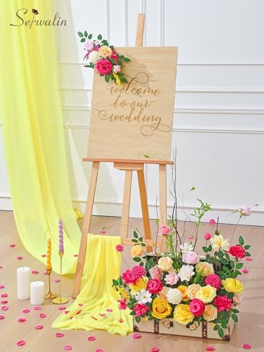 Serwalin Artificial Hot Pink Yellow Flowers Magenta Silk Flower for Wedding - Image 2