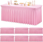 6pk Spandex Tablecloths for 6 Foot Rectangle Tables, Pink Fitted Table Cloths 6ft Stretchy Tablecovers Desk Skirt for Parties Weddings Birthday Banquet Baby Shower by Htper