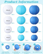 Treela 48 Pcs Paper Lanterns Party Decorations Round, Blue,White - Image 3