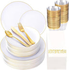YOUBET 175PCS White Plastic Plates with Gold Rim for Wedding Party by YOUBET