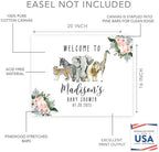 Andaz Press Custom Large Baby Shower Canvas Welcome Sign, 16 x 20 Inches, Pink Hibiscus Tropical Jungle, Guestbook Alternative, Personalized Sign Our Canvas, For Jungle Safari Baby Shower Theme - Image 2