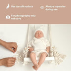 DICHA Handmade Macrame Newborn Photography Props with 2 Backdrop Clips-Baby Swing Photo Shoot Accessory–Wooden Newborn Photoshoot Props-NOT Toy-Cream Rope with White Wood 0-1 M - Image 6