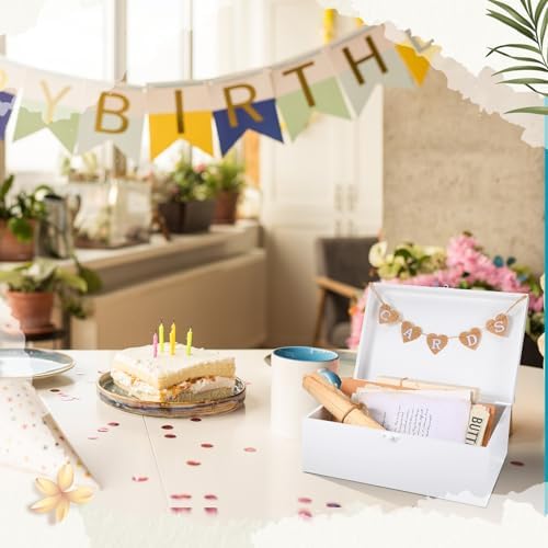 Geelin Wooden Wedding Card Box with Letter Flag Rustic,White - Image 6