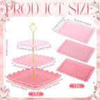 FoldTier 6 Pack Cupcake Stand Set 3 Pcs 3 Tier Gradient Dessert Table Display Stands Cookie Tray Rack 3 X14 in Rectangle Party Trays for Wedding Birthday Tea Party Baby Shower(Pink,Rectangle) - Image 2