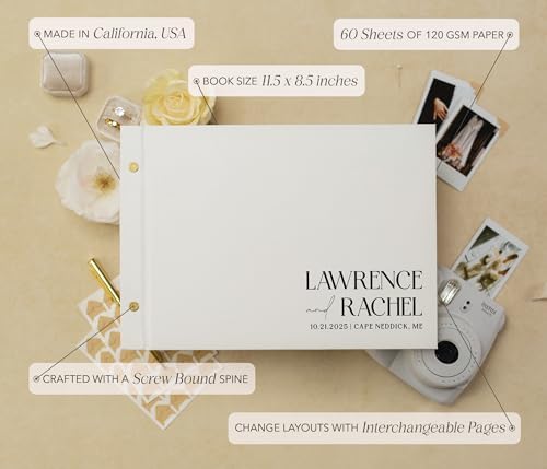 Personalized Luxe Photo Guest Book (Design 4) – 11.5 x 8.5" Minimal Aesthetics, Screw Bound with Custom Eggshell Hardcover & Photo + Lined or Blank Pages - Wedding, Baby Shower, Anniversary - Image 2
