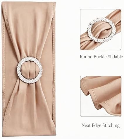 Spandex Nude Chair Sashes 100 Pack Wedding Chair Bows Bands Silver Buckles - Image 4
