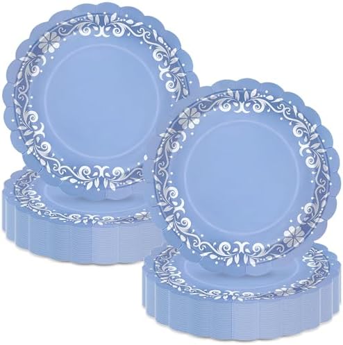 100 Pcs Platos De Barro Mexicanos Paper Plates 9 Inches Blue Cielito Lindo Party Decoration Disposable Scalloped Cinco De Mayo Paper Plates for Fiesta Mexican Talavera Baby Shower Supplies by Stuffygreenus
