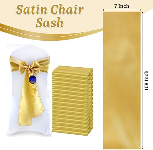 MDS® Pack of 125 Satin Chair Sashes for Wedding & Events – Gold - Image 3
