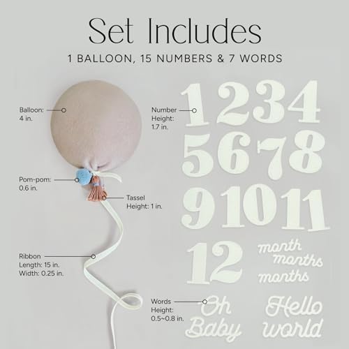 Balloon Baby Monthly Milestone Marker Signs, Photo Prop for Photoshoot | Stuffed Plush Balloon, Tassel, Pompom | Birth Announcement, Gender Neutral Baby Shower, Newborn Gift Set (Dusty Pink) - Image 7