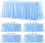4 Pack Baby Blue Tablecloths for Rectangle Tables Tulle Tablecloth Fitted Light Blue Table Cloth Rectangle 6ft Stretch Spandex Table Cover for Baby Shower Boy Birthday Party Banquet Desk Table Skirt by HBBMAGIC