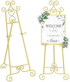 Easel Stand for Sign, Large Adjustable Floor Easel with Chain Support, Vintage Decorative Metal Display Stand for Wedding Signs, Paintings, Artwork, Posters, Pictures, Gold by Unknown