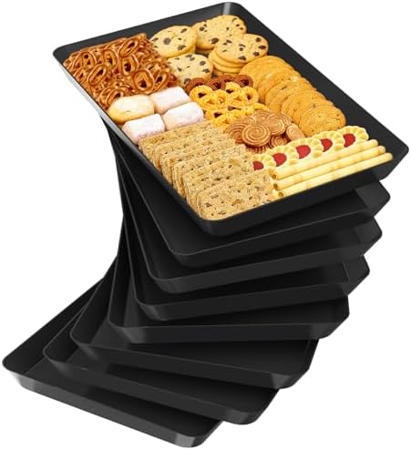 SpaceTrove 8-Pack Serving Tray Set, Reusable Plastic Serving Platter for Party Supplies, Entertaining, Grilling Accessories, Stackable Kitchen Snack Container for Dessert, Fruit, Cookie, (Black) by Unknown